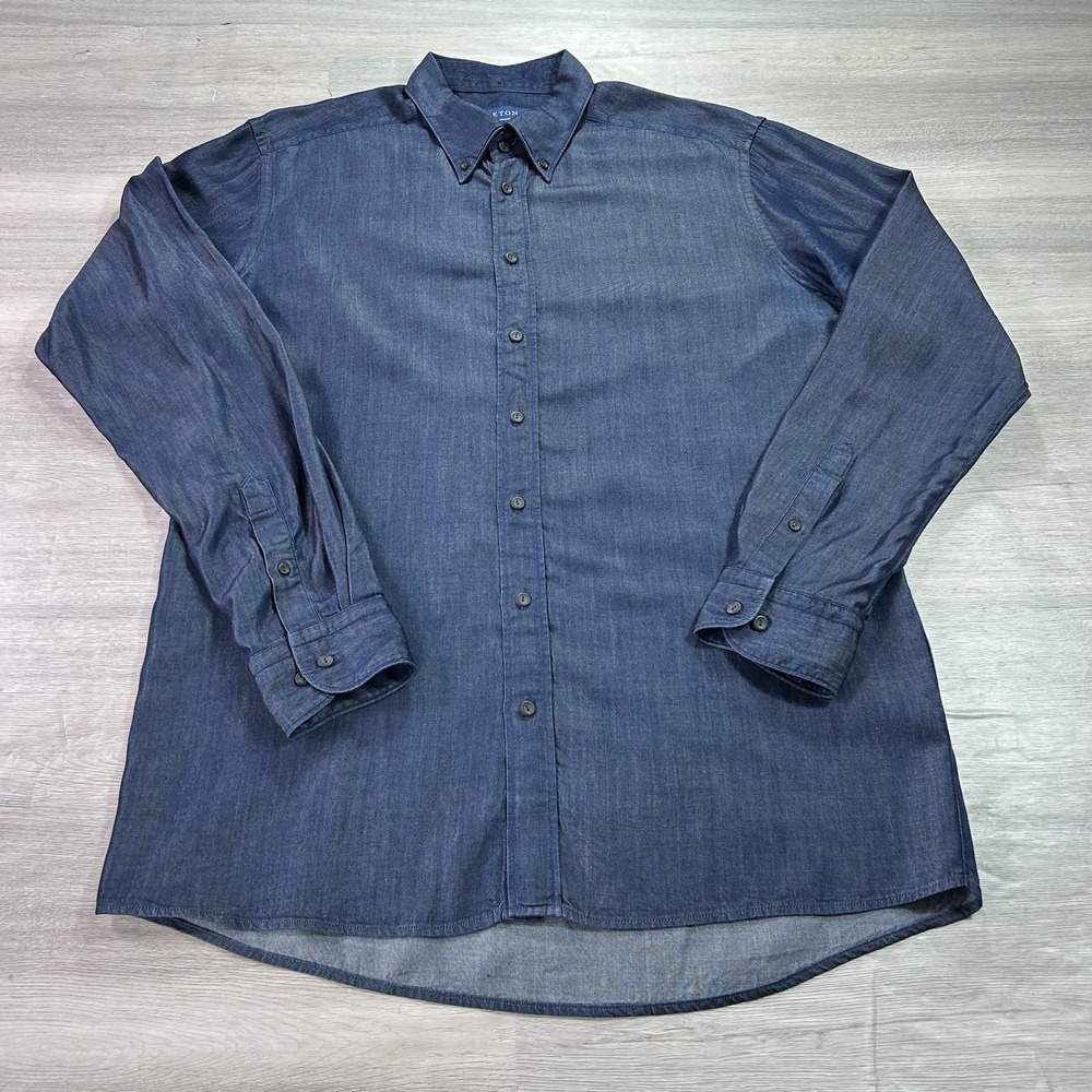 Eton Shirt Mens XXL Blue‎ Contemporary Denim Lyocell Button Down Long Sleeve